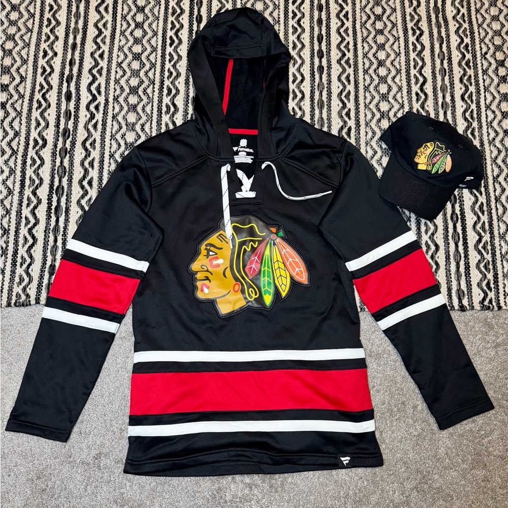 Fanatics Blackhawk Embroidered Pullover and Cap
